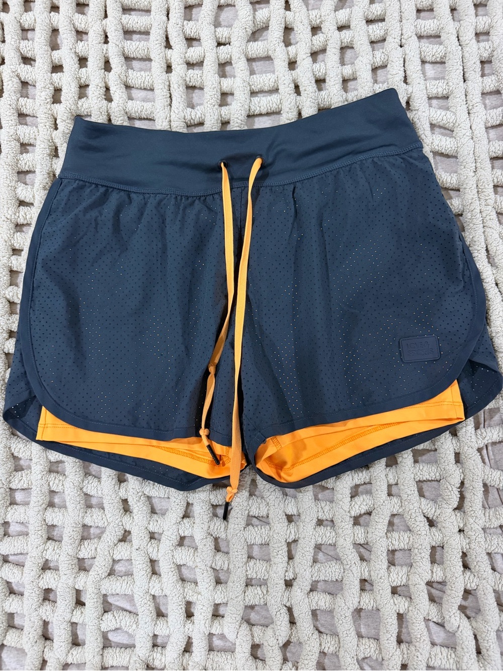 Women’s Dual-Layer Athletic Shorts — Black with Orange Accent #0212